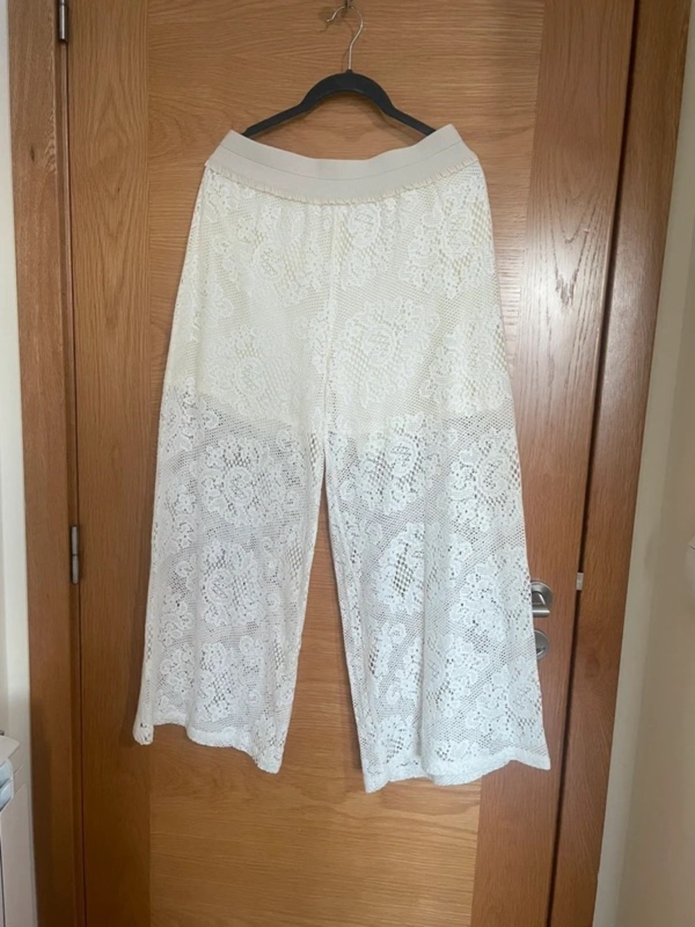 White Crochet Wide-Leg Pants